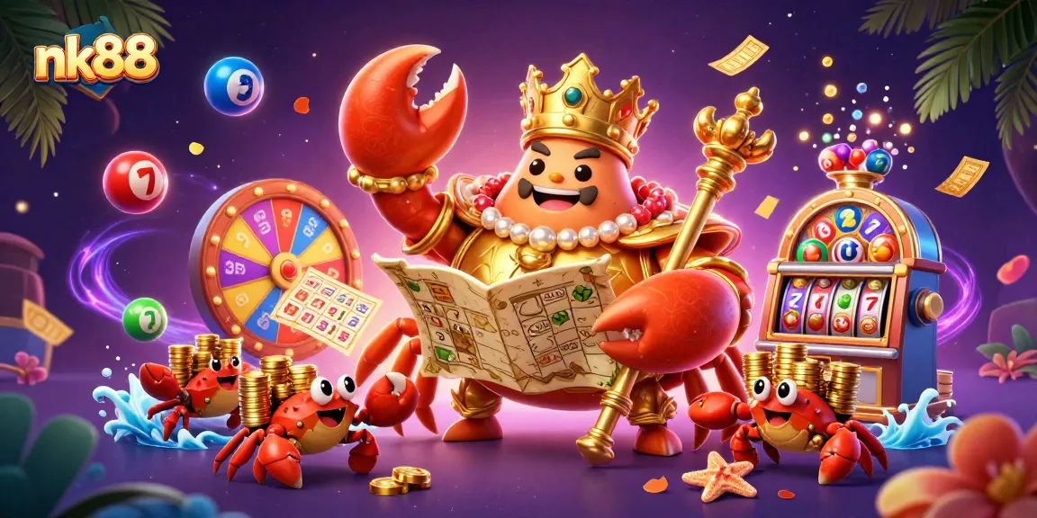 Engage in thrilling games at nk88, featuring vibrant slot reels and a dynamic casino scene.
