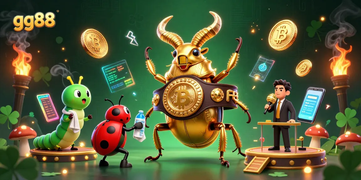 Experience the thrilling action of gg88 with a giant golden stag beetle and digital casino elements.