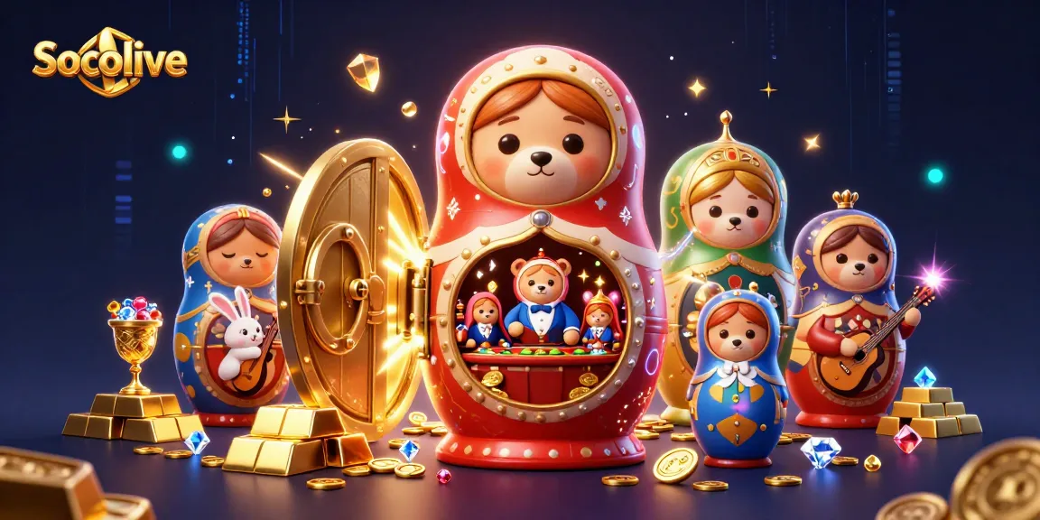 Socolive showcases a vibrant, engaging online gambling scene with unique casino characters and treasures.