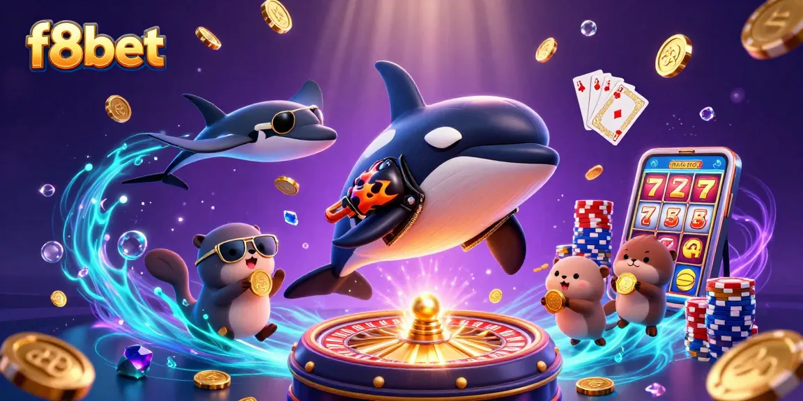 f8bet showcases an exciting casino adventure with vibrant characters winning golden coins in a dynamic gaming scene