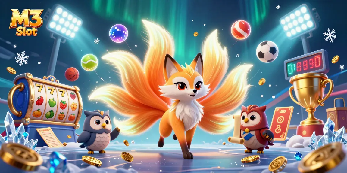 Experience the thrill of M3 Slot with this vibrant 3D representation of animated casino elements.